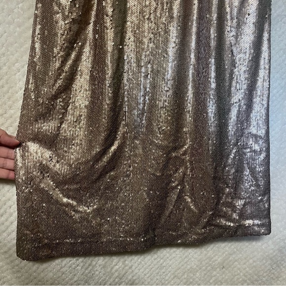 Halston Heritage Gold Sequin Mini Dress Halter Top Sleeveless Sz 12 - Picture 5 of 8